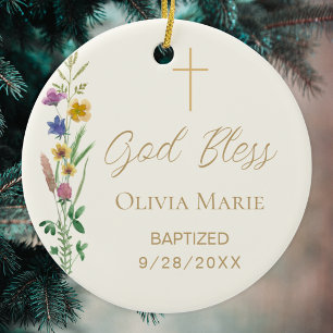 Custom Photo Wildflower Baptism  Ceramic Tree Decoration