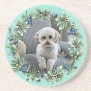 Custom Photo Winter Berry Wreath Coaster