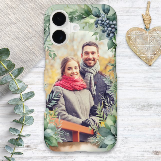 Custom Photo Winter Botanical Greenery Arch (A phone case with custom photo, with greenery arch design)