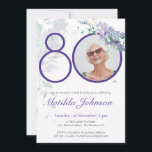 Custom Photo Wisteria Floral Purple 80th Birthday  Invitation<br><div class="desc">Custom Photo Wisteria Floral Purple 80th Birthday Invitation. A delicate and feminine purple floral and botanical themed birthday party invitation. It features beautiful wisteria flowers and a custom photo you can change to your own! The designer is always ready to help, contact her if you need help with this design...</div>