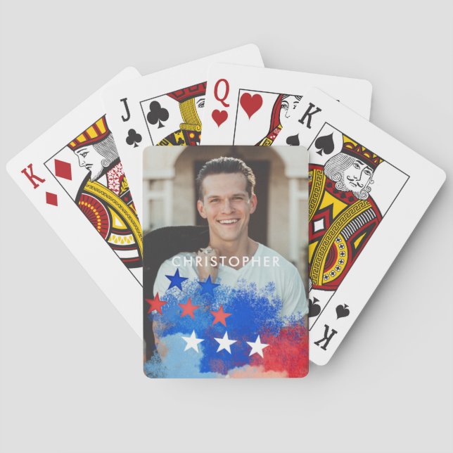 Custom Photo with America Flag Playing Cards (Back)