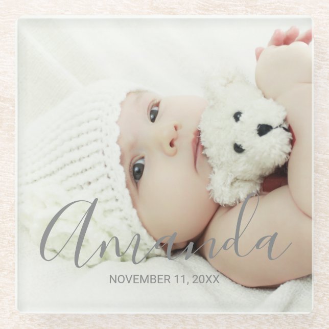 Custom Photo with Custom Name and Text Glass Coaster (Front)