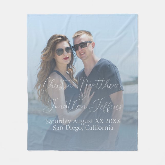 Custom Photo with Dusty Blue Wedding Fleece Blanket (Front)