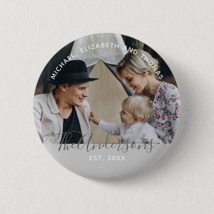 Custom photo with family name and established year 6 cm round badge