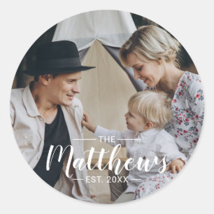 Custom photo with family name and established year classic round sticker