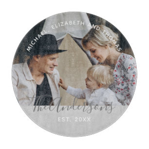 Custom photo with family name and established year cutting board