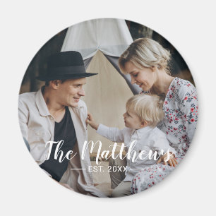 Custom photo with family name and established year magnet