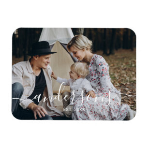 Custom photo with family name and established year magnet