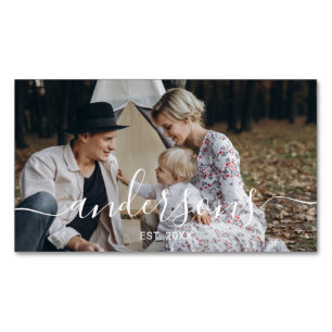 Custom photo with family name and established year magnetic business card