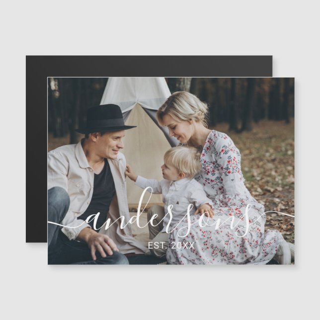 Custom photo with family name and established year magnetic invitation (Front/Back)