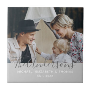 Custom photo with family name and established year tile