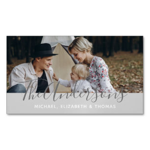 Custom photo with family name magnetic business card