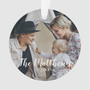 Custom photo with family name ornament