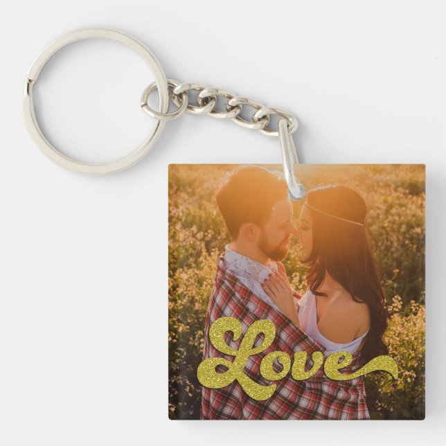 Custom Photo with Gold Love Overlay Key Ring (Front)