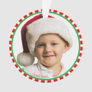 Custom Photo with Green Red & White Frame Ornament