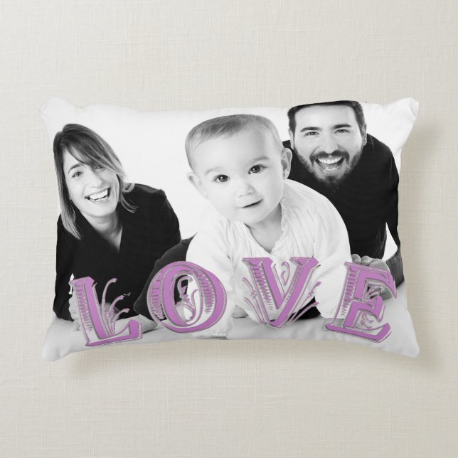 Custom Photo with LOVE Typography Overlay Decorative Cushion (Front)