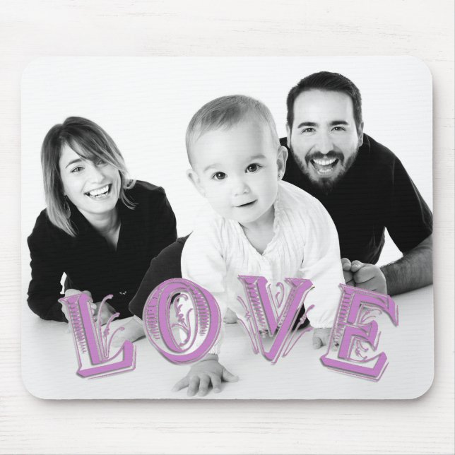 Custom Photo with LOVE Typography Overlay Mouse Pad (Front)