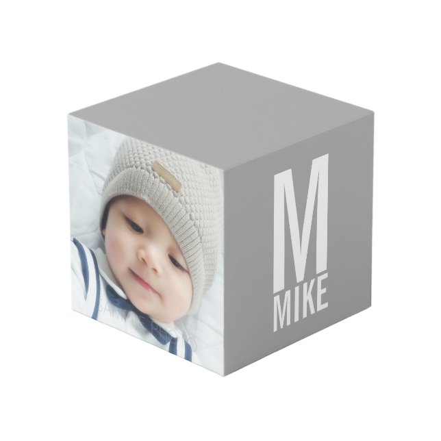 Custom Photo with Monogram and Name Cube (Front Angled)