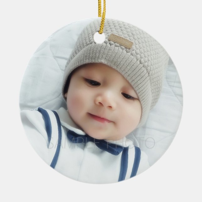 Custom Photo with Monogram Ceramic Tree Decoration (Front)