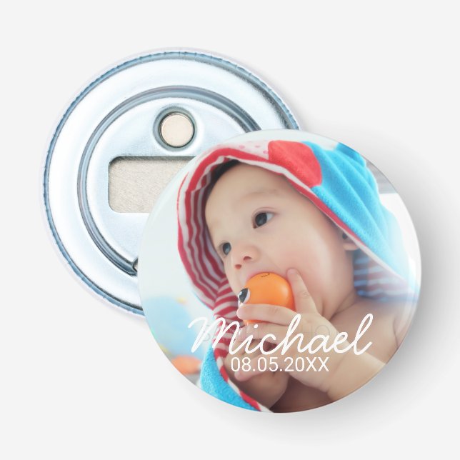 Custom Photo with Name and Date Bottle Opener (Front)