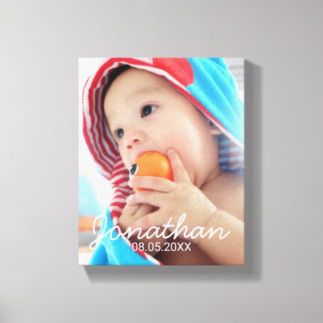 Custom Photo with Name and Date Canvas Print (Front)