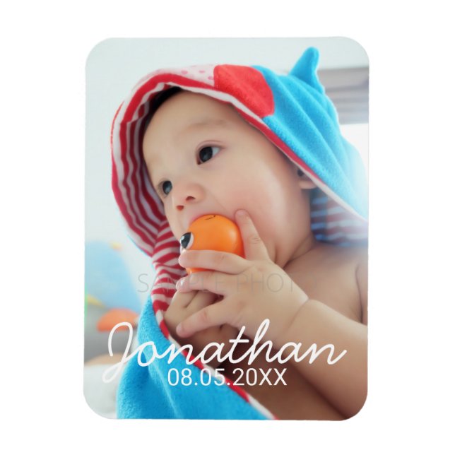 Custom Photo with Name and Date Magnet (Vertical)