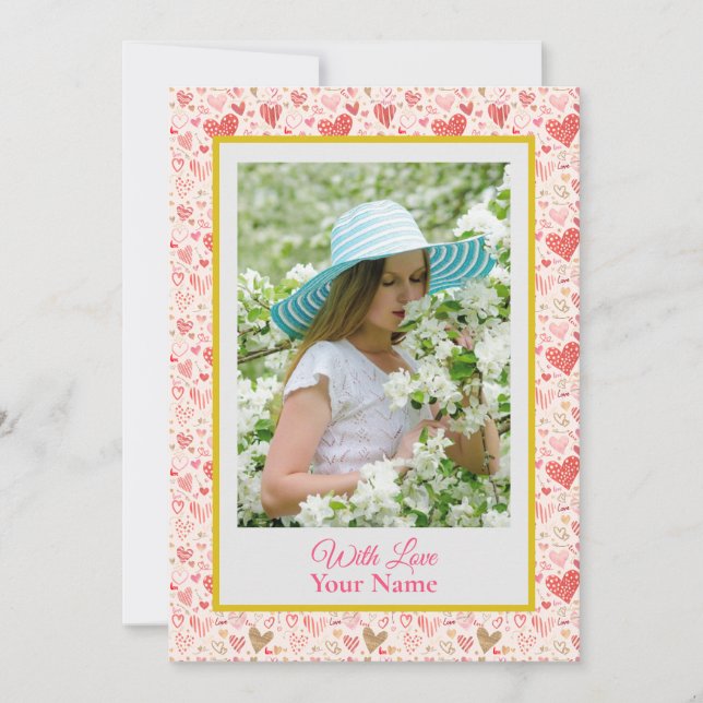 Custom Photo With  Pink Love Hearts (Front)