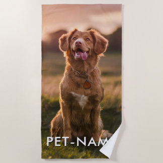 Custom Photo With Your Pet Dog Name Picture On Beach Towel