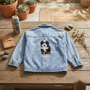 Custom Photo With Your Pet Dog Name Picture On Denim Jacket