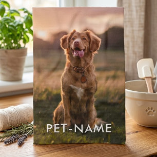 Custom Photo With Your Pet Dog Name Picture On Tea Towel