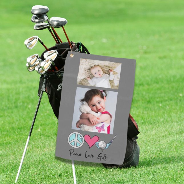 Custom Photo Woman Grandma Mum Peace Love Golf  Golf Towel (Custom Photo Woman Grandma Mom Peace Love Golf Golf Towel)