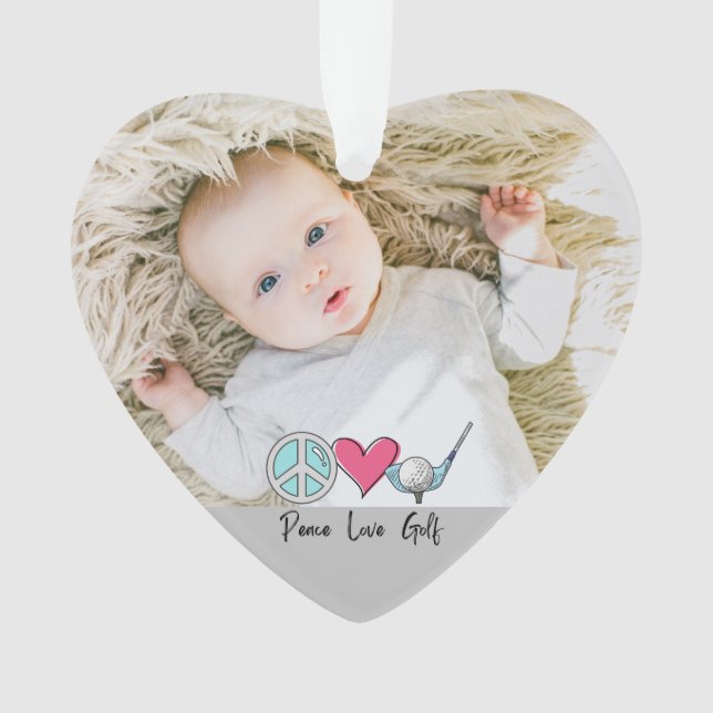 Custom Photo Woman Grandma Mum Peace Love Golf  Ornament (Front)