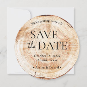 Custom Photo Wood Slice Rustic Wedding Invitation