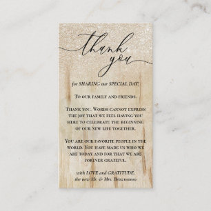 Custom Photo Wooden Glitz Sparkle Gold Thank You Enclosure Card
