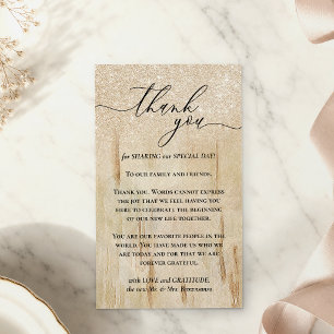 Custom Photo Wooden Glitz Sparkle Gold Thank You Enclosure Card