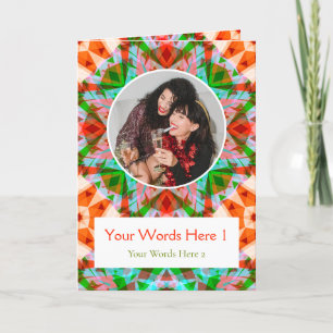 Custom Photo & Words Red Green Star Christmas Card