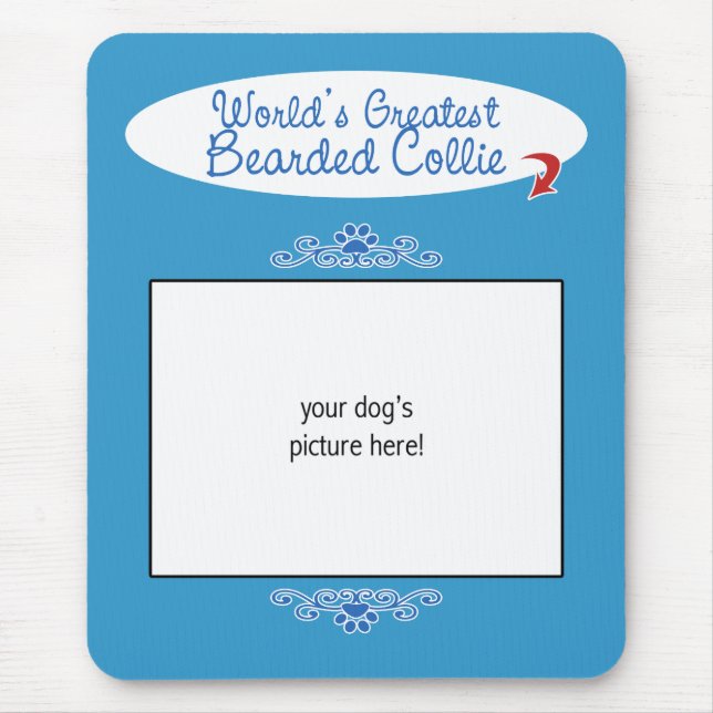 Custom Photo! Worlds Greatest Bearded Collie Mouse Pad (Front)