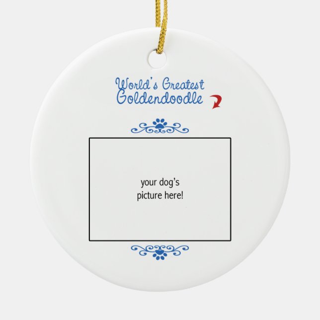 Custom Photo! Worlds Greatest Goldendoodle Ceramic Tree Decoration (Front)