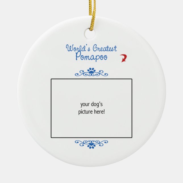 Custom Photo! Worlds Greatest Pomapoo Ceramic Tree Decoration (Front)