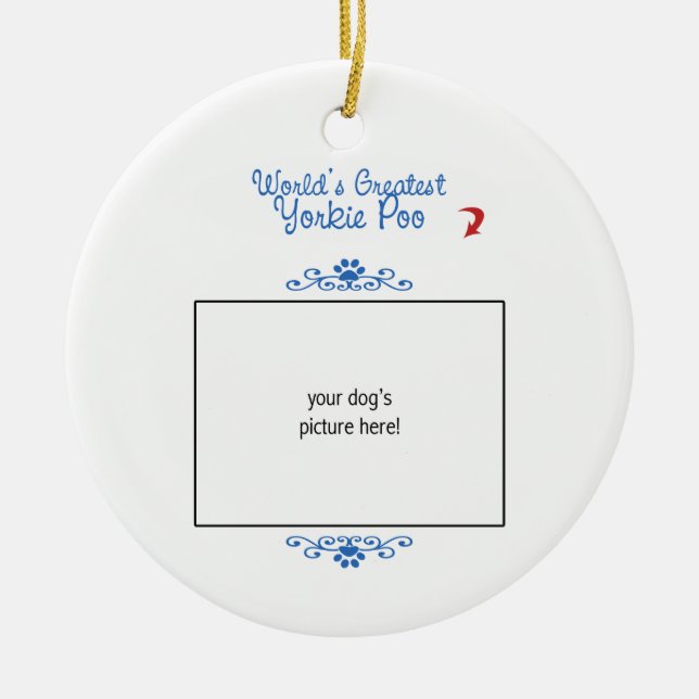 Custom Photo! Worlds Greatest Yorkie Poo Ceramic Tree Decoration (Front)