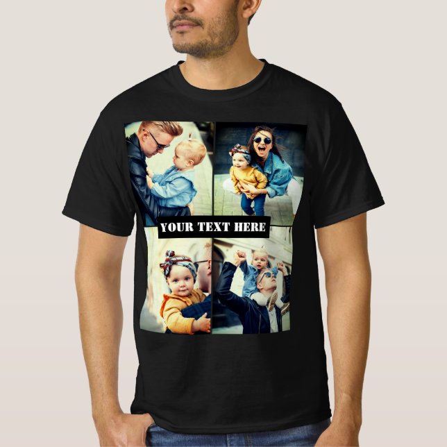 Custom photo x4 and personalised text T-Shirt (Front)