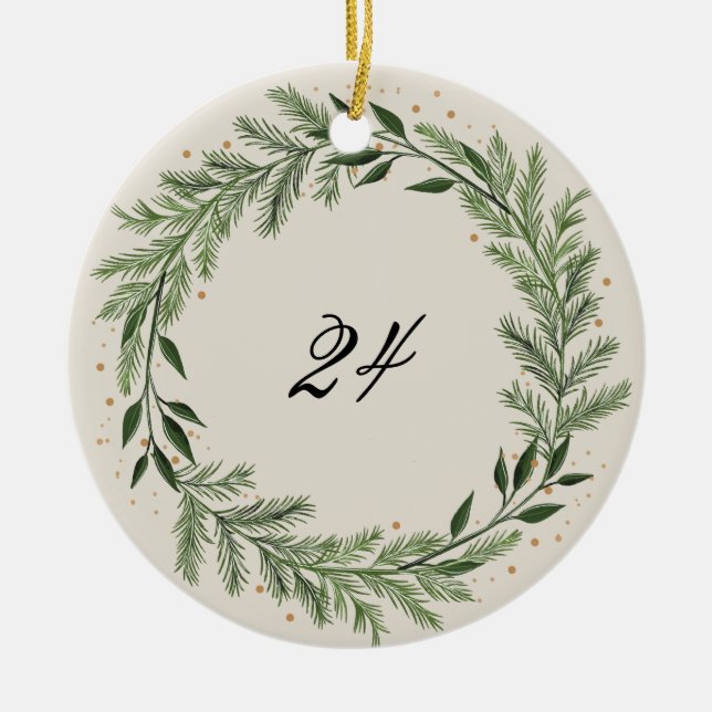 Custom Photo Year Pine Wreath Christmas gift Ceramic Tree Decoration (Front)