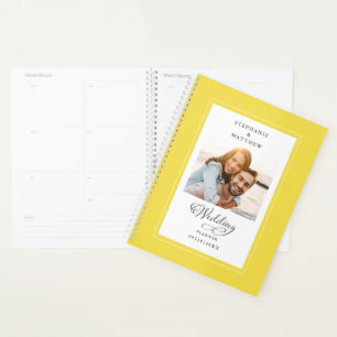 Custom Photo Yellow White Wedding Elegant Script Planner