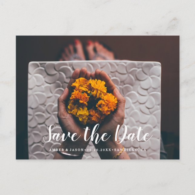 Custom Photograph Indian wedding Save the Date Announcement Postcard (Front)