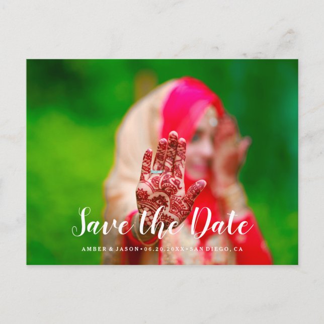 Custom Photograph Indian wedding Save the Date Announcement Postcard (Front)