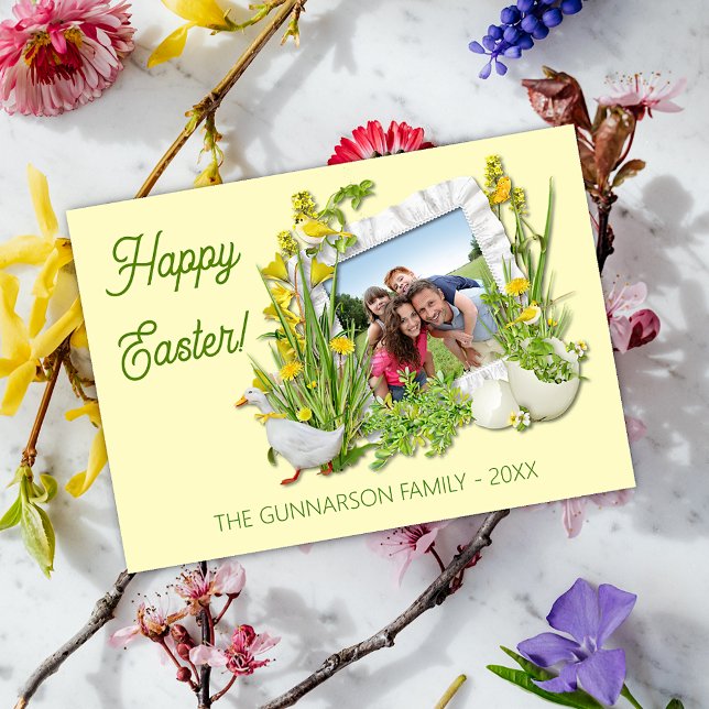 Custom Photograph Spring Floral Frame Happy Easter Holiday Card (Creator Uploaded)