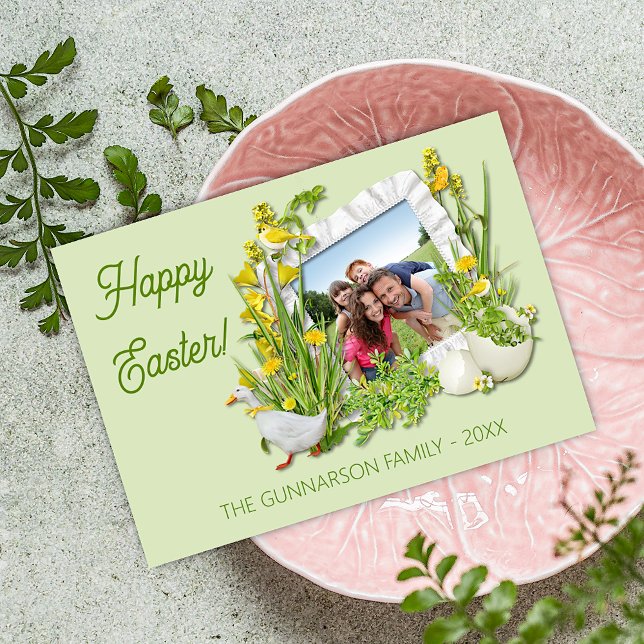 Custom Photograph Spring Floral Frame Happy Easter Holiday Card (Creator Uploaded)
