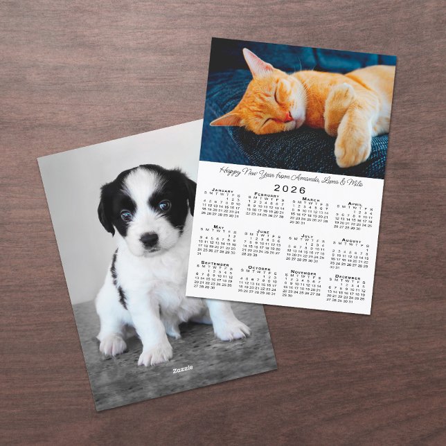 Custom Photos 2026 Calendar Happy New Year Holiday Card (Custom Photos 2026 Calendar Happy New Year Holiday Card, front/back)