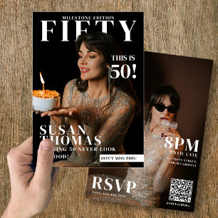 Custom Photos Birthday Magazine Cover Female 50th Invitation