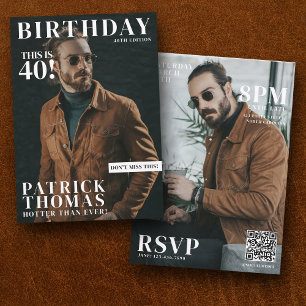 Custom Photos Birthday Magazine Cover Male 40th Invitation